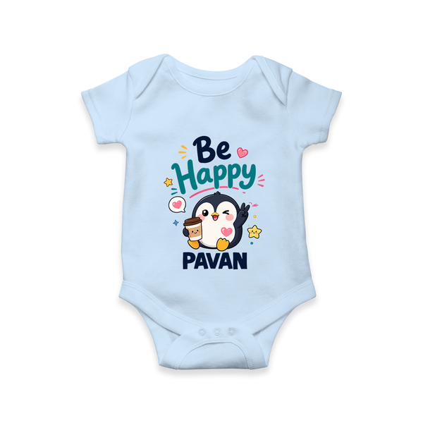 Be Happy Penguin Personalized Romper - BABY BLUE - New Born (Chest 14")