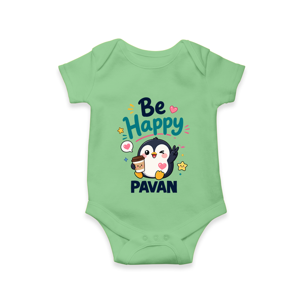 Be Happy Penguin Personalized Romper - GREEN - New Born (Chest 14")