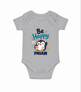 Be Happy Penguin Personalized Romper - GREY - New Born (Chest 14")