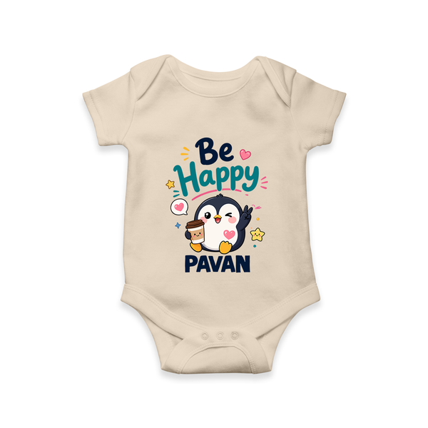 Be Happy Penguin Personalized Romper - IVORY - New Born (Chest 14")