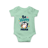 Be Happy Penguin Personalized Romper - MINT GREEN - New Born (Chest 14")