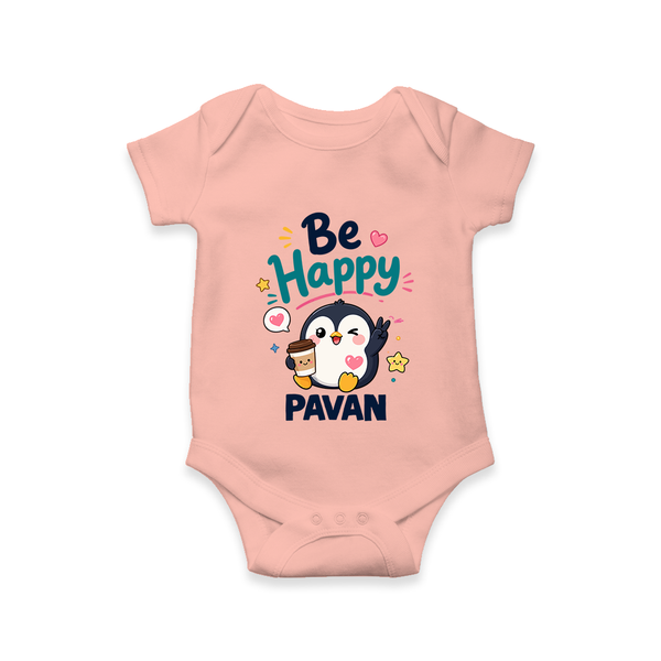 Be Happy Penguin Personalized Romper - PEACH - New Born (Chest 14")