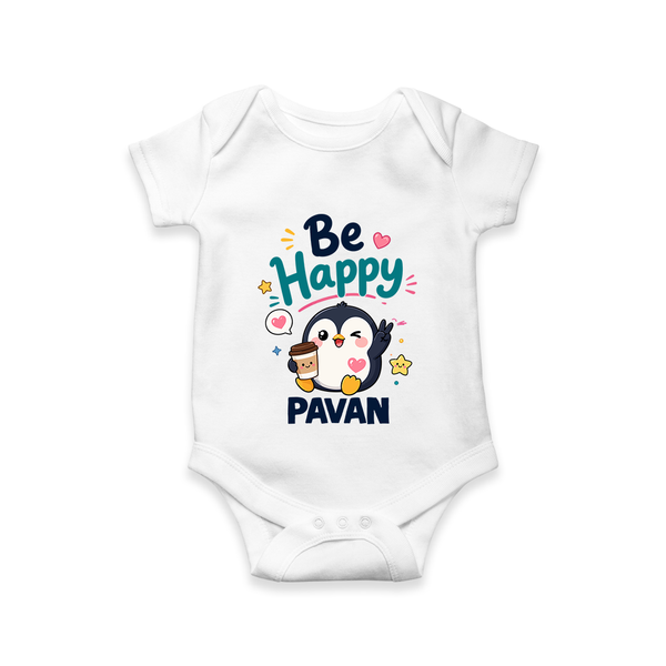Be Happy Penguin Personalized Romper - WHITE - New Born (Chest 14")