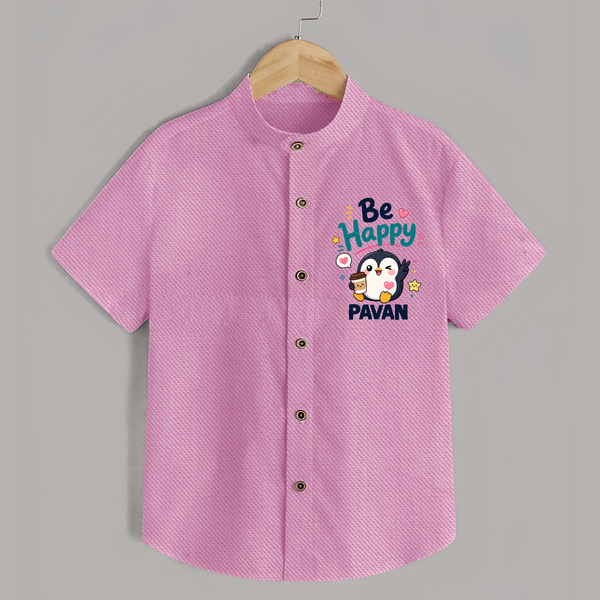 Be Happy Penguin Personalized Shirt - BABY PINK - 0 - 6 Months Old (Chest 23")