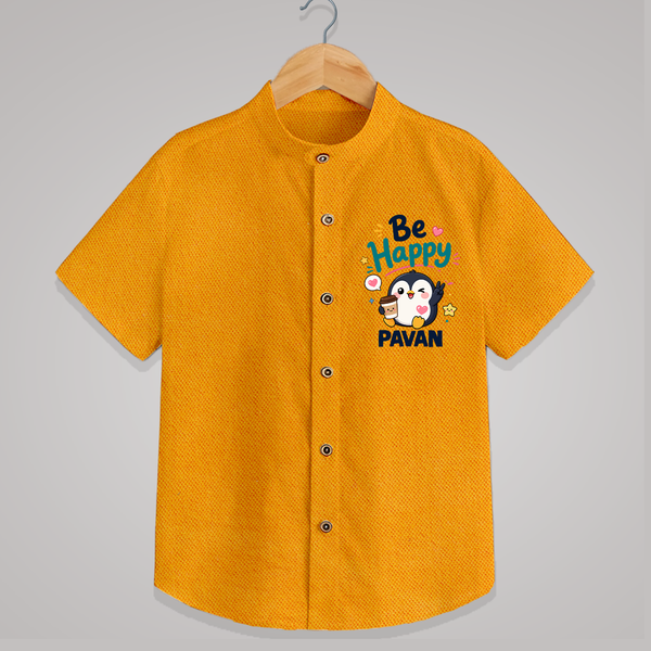 Be Happy Penguin Personalized Shirt - CHROME YELLOW - 0 - 6 Months Old (Chest 23")