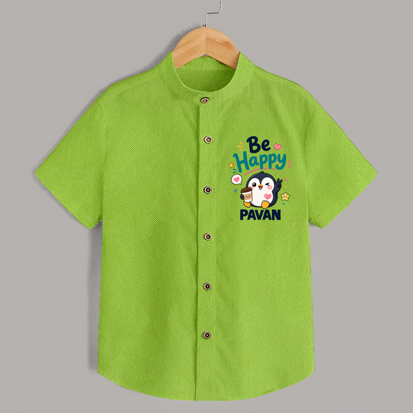 Be Happy Penguin Personalized Shirt - LIME GREEN - 0 - 6 Months Old (Chest 23")