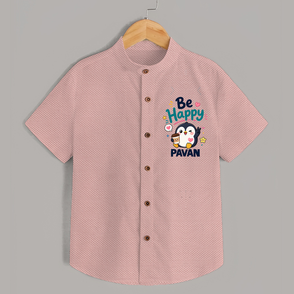 Be Happy Penguin Personalized Shirt - PEACH - 0 - 6 Months Old (Chest 23")