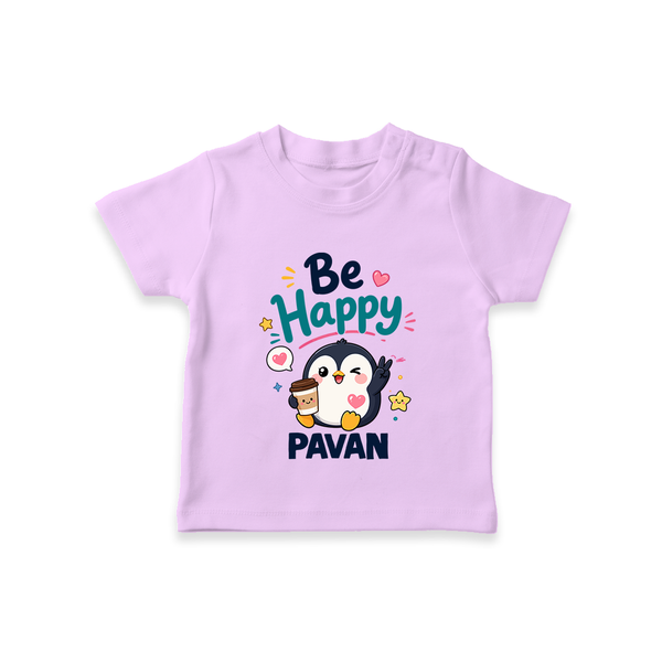 Be Happy Penguin Personalized TShirt - LILAC - 0-5 Months Old (Chest 17")