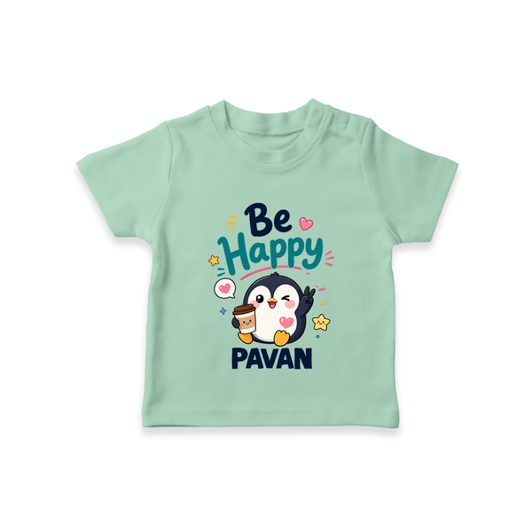 Be Happy Penguin Personalized TShirt - MINT GREEN - 0-5 Months Old (Chest 17")
