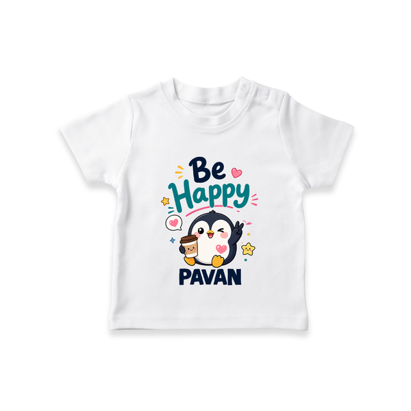 Be Happy Penguin Personalized TShirt - WHITE - 0-5 Months Old (Chest 17")
