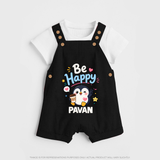 Be Happy Penguin Personalized Dungaree - BLACK - 0 - 5 Months Old (Chest 18")
