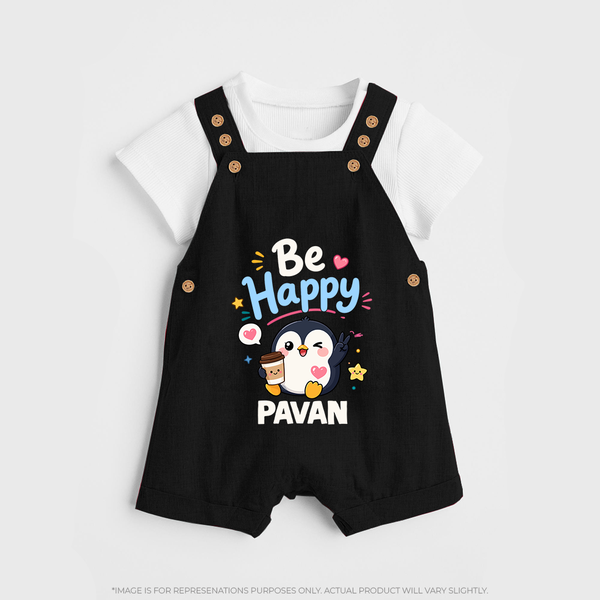 Be Happy Penguin Personalized Dungaree - BLACK - 0 - 5 Months Old (Chest 18")
