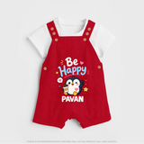 Be Happy Penguin Personalized Dungaree - RED - 0 - 5 Months Old (Chest 18")