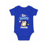 Be Happy Penguin Personalized Romper - COBALT BLUE - New Born (Chest 14")