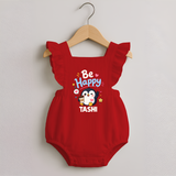 Be Happy Penguin Personalized Romper Frock - RED - 0 - 3 Months Old (Chest 19")