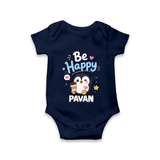 Be Happy Penguin Personalized Romper - NAVY BLUE - New Born (Chest 14")
