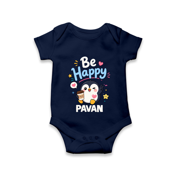 Be Happy Penguin Personalized Romper - NAVY BLUE - New Born (Chest 14")