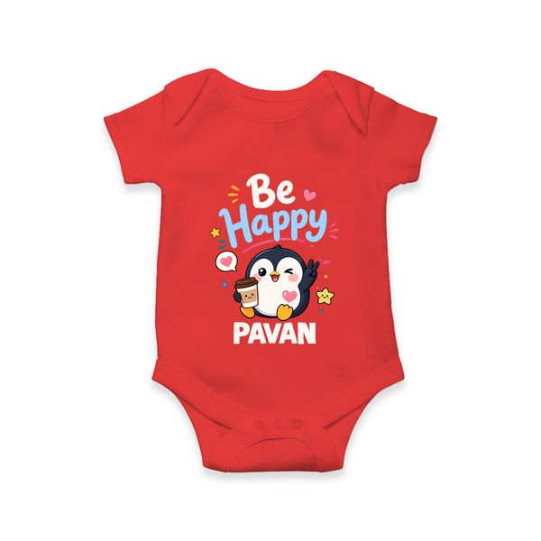 Be Happy Penguin Personalized Romper - RED - New Born (Chest 14")