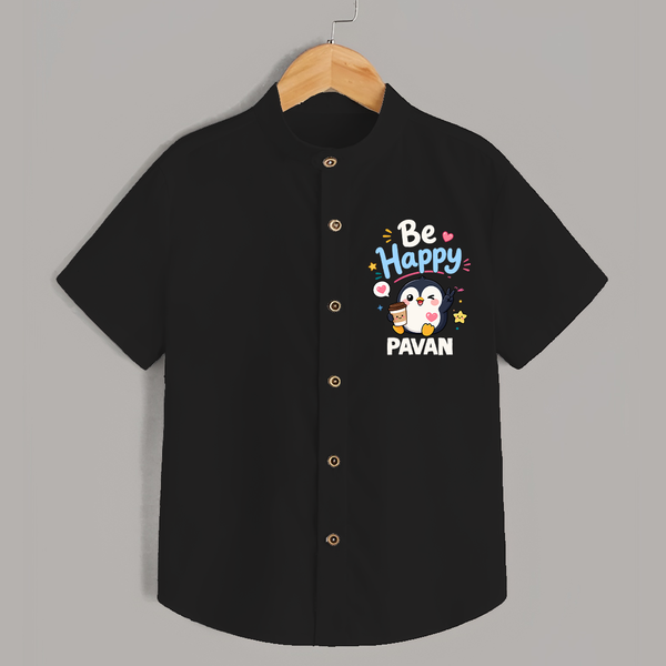Be Happy Penguin Personalized Shirt - BLACK - 0 - 6 Months Old (Chest 23")