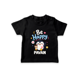 Be Happy Penguin Personalized TShirt - BLACK - 0-5 Months Old (Chest 17")