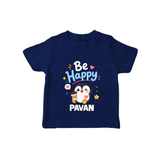 Be Happy Penguin Personalized TShirt - NAVY BLUE - 0-5 Months Old (Chest 17")