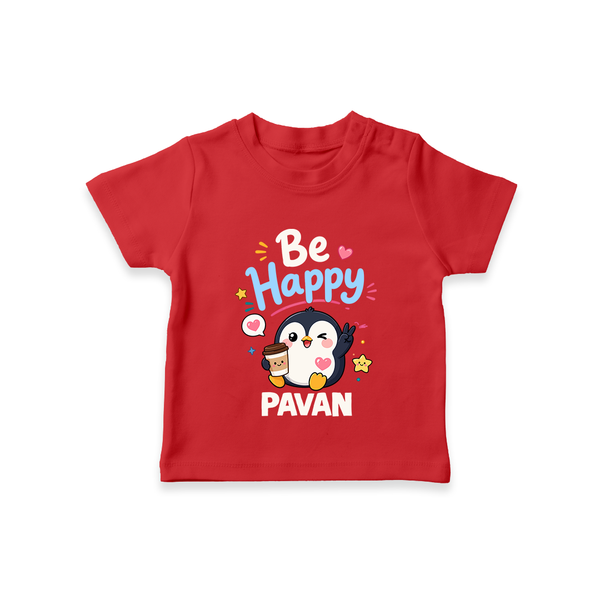 Be Happy Penguin Personalized TShirt - RED - 0-5 Months Old (Chest 17")
