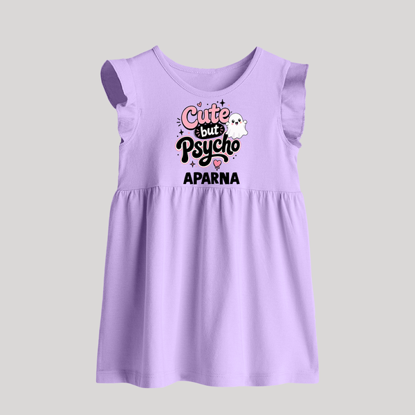 Cute But Psycho Personalized Baby Frock - LILAC - 0 - 3 Months Old (Chest 17")