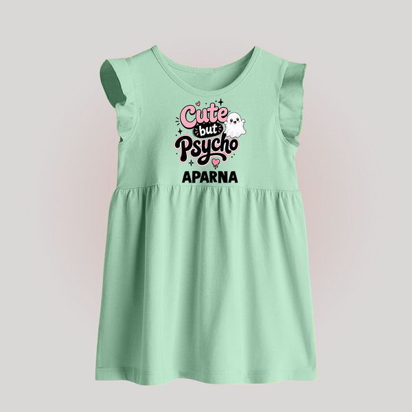 Cute But Psycho Personalized Baby Frock - MINT GREEN - 0 - 3 Months Old (Chest 17")