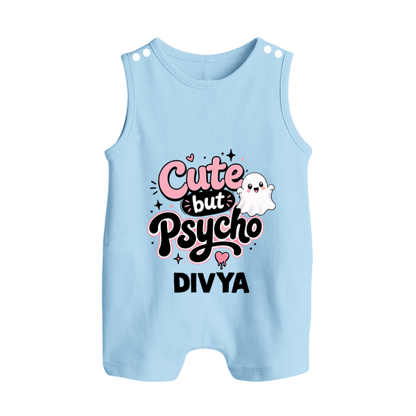 Cute But Psycho Personalized Button Romper - BABY BLUE - New Born (Chest 18")
