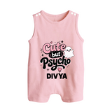 Cute But Psycho Personalized Button Romper - BABY PINK - New Born (Chest 18")