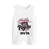 Cute But Psycho Personalized Button Romper - WHITE - New Born (Chest 18")