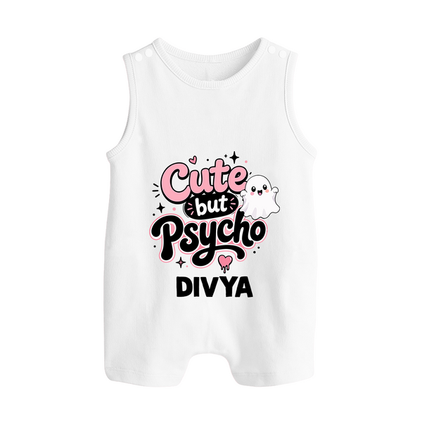 Cute But Psycho Personalized Button Romper - WHITE - New Born (Chest 18")