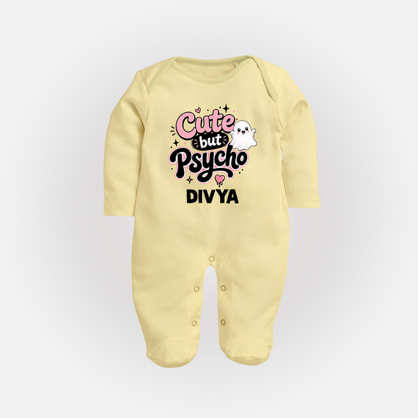 Cute But Psycho Personalized Full Body Suit - PASTEL YELLOW - New Born (Chest 7.5")