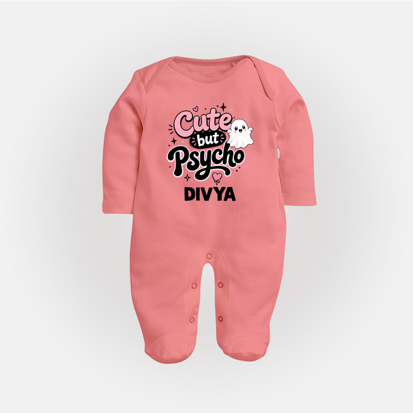 Cute But Psycho Personalized Full Body Suit - PEACH - New Born (Chest 7.5")