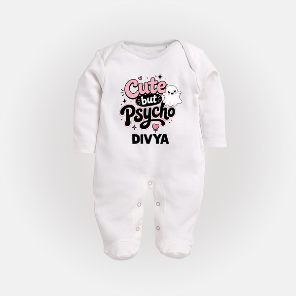Cute But Psycho Personalized Full Body Suit - WHITE - New Born (Chest 7.5")