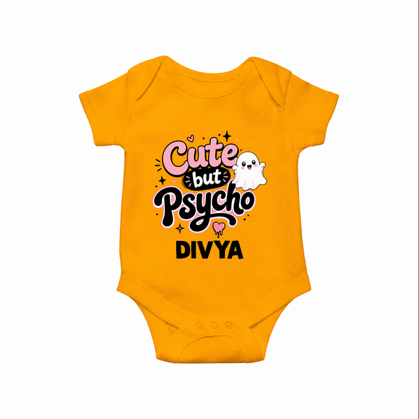 Cute But Psycho Personalized Romper - CHROME YELLOW - New Born (Chest 14")