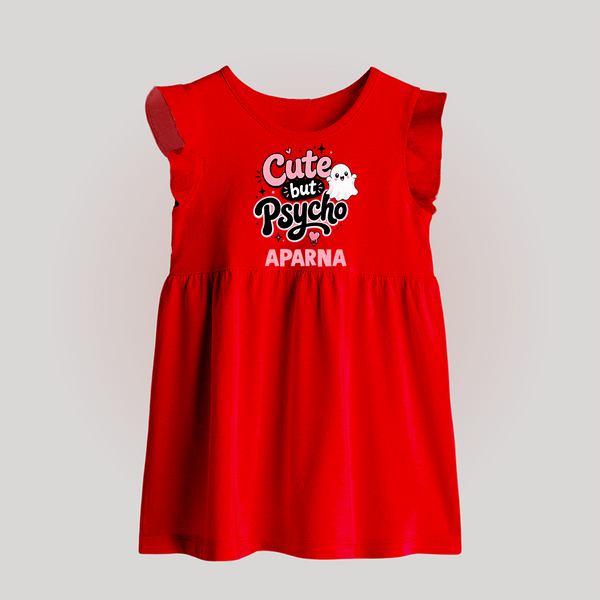 Cute But Psycho Personalized Baby Frock - RED - 0 - 3 Months Old (Chest 17")