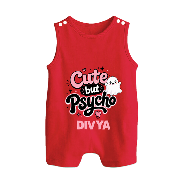 Cute But Psycho Personalized Button Romper - RED - New Born (Chest 18")