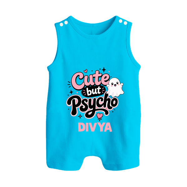 Cute But Psycho Personalized Button Romper - SKY BLUE - New Born (Chest 18")