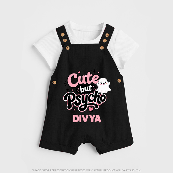 Cute But Psycho Personalized Dungaree - BLACK - 0 - 5 Months Old (Chest 18")