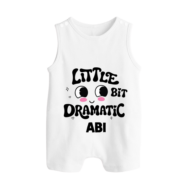 Little Bit Dramatic Personalized Button Romper - WHITE - New Born (Chest 18")