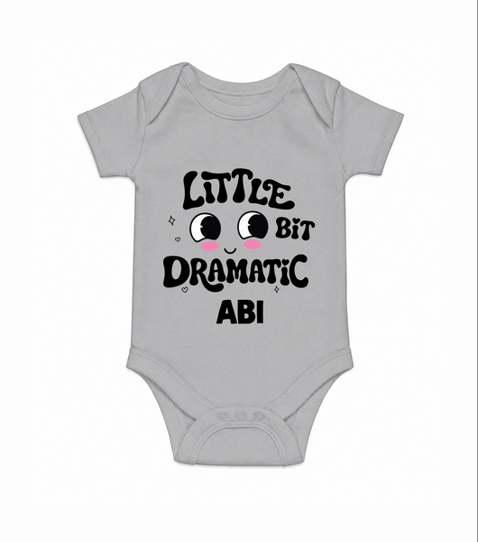 Little Bit Dramatic Personalized Romper - GREY - New Born (Chest 14")