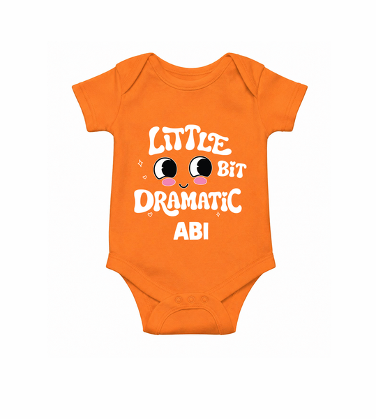 Little Bit Dramatic Personalized Romper - ORANGE - New Born (Chest 14")