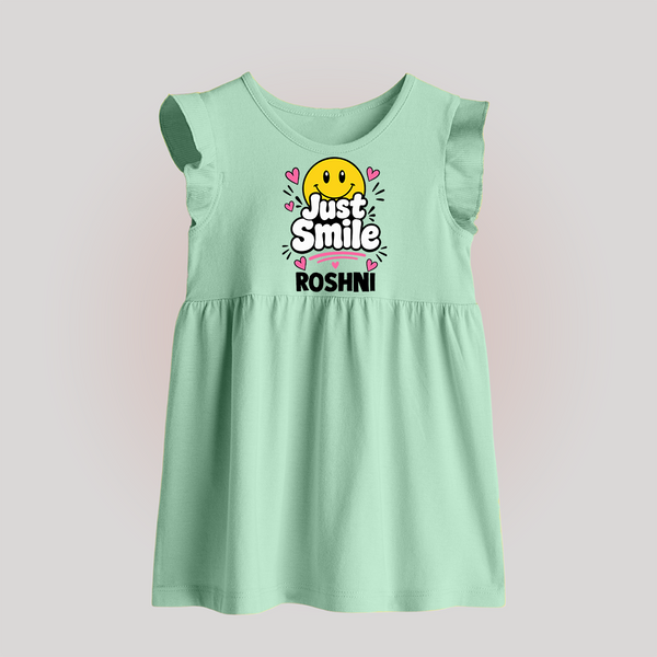 Just Smile Personalized Baby Frock - MINT GREEN - 0 - 3 Months Old (Chest 17")