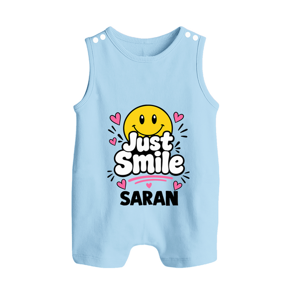 Just Smile Personalized Button Romper - BABY BLUE - New Born (Chest 18")