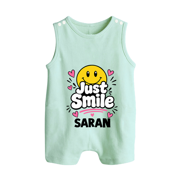 Just Smile Personalized Button Romper - MINT GREEN - New Born (Chest 18")