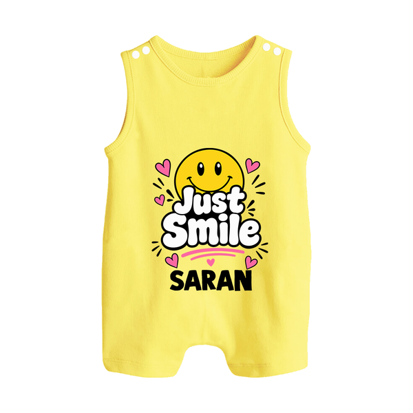 Just Smile Personalized Button Romper - PASTEL YELLOW - New Born (Chest 18")