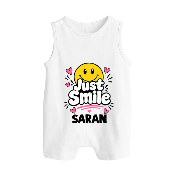 Just Smile Personalized Button Romper - WHITE - New Born (Chest 18")