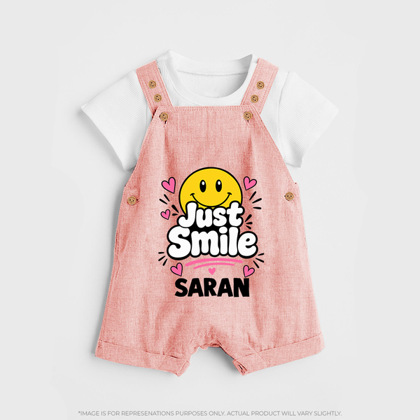 Just Smile Personalized Dungaree - PEACH - 0 - 5 Months Old (Chest 18")