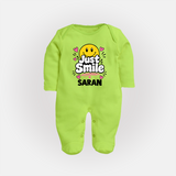 Just Smile Personalized Full Body Suit - LIME GREEN - New Born (Chest 7.5")